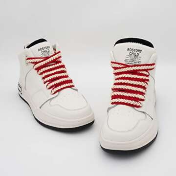 Lilybekind 3/5" Wide Thick fat shoe laces for sneakers boots flat replacement shoelaces shoe strings (Red white, 120cm)