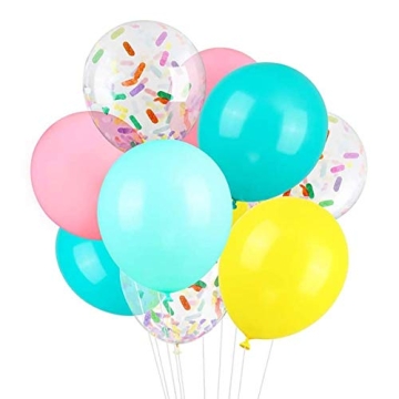 60 Pack Ice Cream Party Balloons + Sprinkle Confetti Balloons w/Ribbon | 14 Inch Donut, Latex, Rainb...