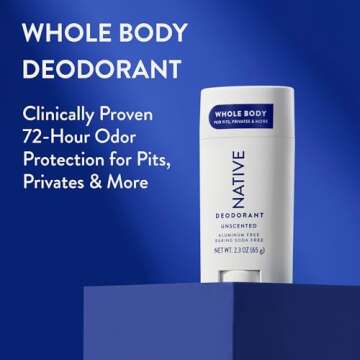 Native Whole Body Deodorant Stick - 72 Hour Odor Protection for Men and Women, Aluminum Free with Co...