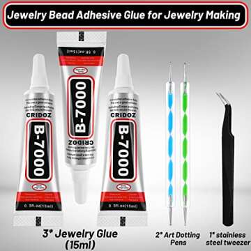 B7000 Rhinestone Glue for Jewelry Making, Clear Glue for Crafts Fabric Glue with Precision Tips Dott...
