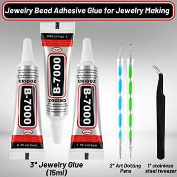 B7000 Rhinestone Glue for Jewelry Making, Clear Glue for Crafts Fabric Glue with Precision Tips Dott...
