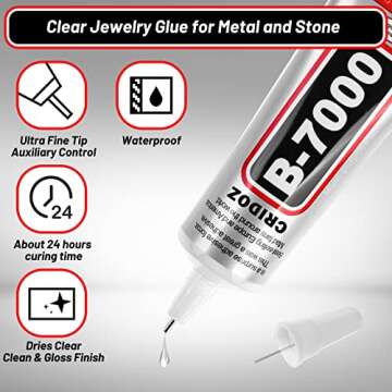 B7000 Rhinestone Glue for Jewelry Making, Clear Glue for Crafts Fabric Glue with Precision Tips Dotting Pens for Metal Stone Nail Art Beading Wood Glass 0.5 fl oz, 3 Packs
