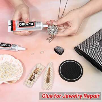 B7000 Rhinestone Glue for Jewelry Making, Clear Glue for Crafts Fabric Glue with Precision Tips Dotting Pens for Metal Stone Nail Art Beading Wood Glass 0.5 fl oz, 3 Packs