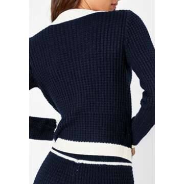 Viottiset Women's Lounge Sets 2 Piece Outfits Knitted Button Sweatersuit Wide Leg Pants Tracksuit Navy X-Large