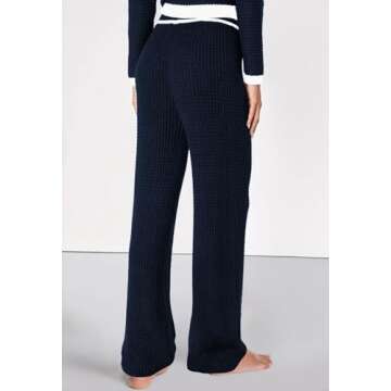 Viottiset Women's Lounge Sets 2 Piece Outfits Knitted Button Sweatersuit Wide Leg Pants Tracksuit Navy X-Large