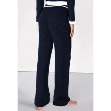 Viottiset Women's Lounge Sets 2 Piece Outfits Knitted Button Sweatersuit Wide Leg Pants Tracksuit Navy X-Large