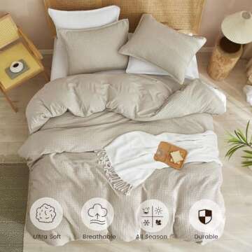 PHF Waffle Weave Duvet Cover Set King Size, 3 Piece Ultra Soft Breathable Durable Comforter Cover for All Season, Waffle Textured Duvet Set with 2 Pillow Shams Bedding Collection, 104"x90", Linen