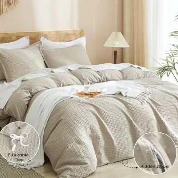 PHF Waffle Weave Duvet Cover Set King Size, 3 Piece Ultra Soft Breathable Durable Comforter Cover for All Season, Waffle Textured Duvet Set with 2 Pillow Shams Bedding Collection, 104"x90", Linen