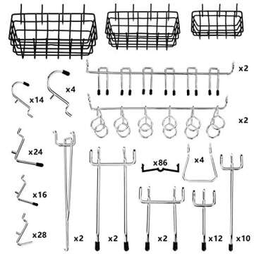 208Pcs Pegboard Hooks Assortment with 3 Pegboard Baskets Organizing Tools Garage Storage System for Kitchen Craft Room
