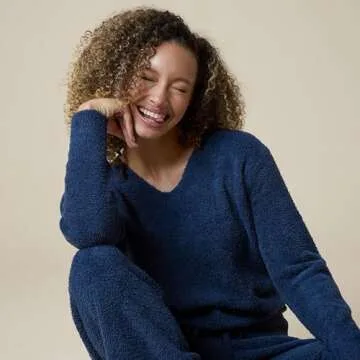 Softies Ultra-Soft Solid Marshmallow V-Neck Lounge Set for Women, Midnight, M