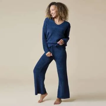 Softies Ultra-Soft Solid Marshmallow V-Neck Lounge Set for Women, Midnight, M