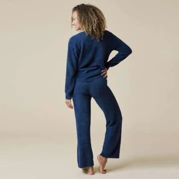 Softies Ultra-Soft Solid Marshmallow V-Neck Lounge Set for Women, Midnight, M