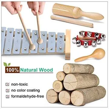LOOIKOOS Toddler Musical Instruments International Natural Wooden Music Set for Toddlers and Kids - Eco Friendly Preschool Educational Musical Toys with Storage Bag