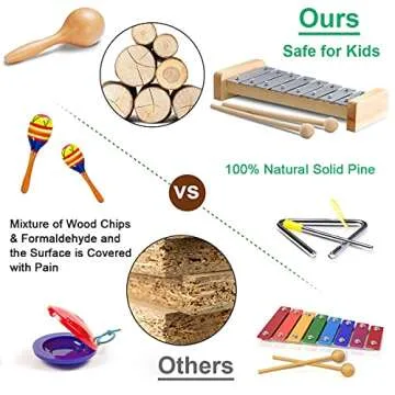 LOOIKOOS Toddler Musical Instruments International Natural Wooden Music Set for Toddlers and Kids - Eco Friendly Preschool Educational Musical Toys with Storage Bag