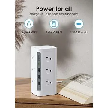Oraimo 16 in 1 Power Strip Tower with Surge Protection