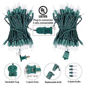 Clear Christmas Lights, 2Pack 100 Count 25 Feet Bulb Mini Lights, Waterproof String Lights, Color Changing Lights for Indoor Xmas Tree Garland Birthday Wedding Decoration, Green Wire