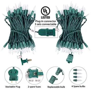 Clear Christmas Lights, 2Pack 100 Count 25 Feet Bulb Mini Lights, Waterproof String Lights, Color Changing Lights for Indoor Xmas Tree Garland Birthday Wedding Decoration, Green Wire