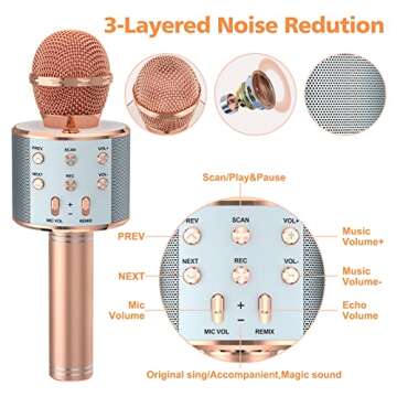 Ankuka Bluetooth Karaoke Microphone, Handheld Wireless Singing Karaoke Machine, Portable Mic Player Gifts for Christmas Birthday Home Party (Rose Gold)