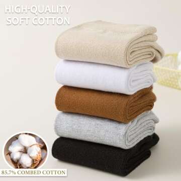 Josnown Crew Socks for Women - Comfortable Cotton Casual Socks 5-Pack