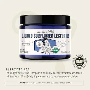 Legendairy Milk Sunflower Lecithin Liquid 12Fl - Breastfeeding Supplements for Clogged Milk Duct Relief & Milk Flow - Phosphatidyl Choline for Lactation Support, 71 Servings