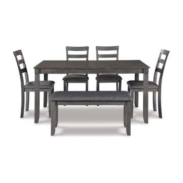 Signature Design by Ashley Bridson Modern 6 Piece Dining Set, Includes Dining Table, 4 Chairs & Bench, Gray
