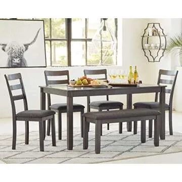 Signature Design by Ashley Bridson Modern 6 Piece Dining Set, Includes Dining Table, 4 Chairs & Bench, Gray