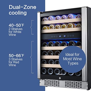 STAIGIS 24 Inch Dual Zone Wine Cooler with 46 Bottle Capacity