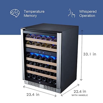 STAIGIS 24 Inch Dual Zone Wine Cooler with 46 Bottle Capacity