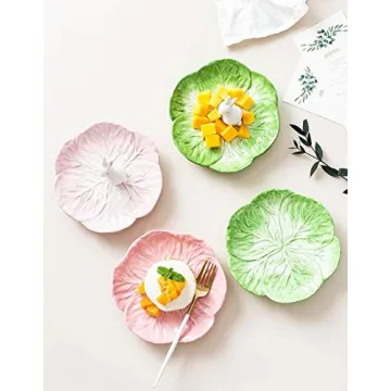 7.5 Inches Cabbage Series Cartoon Ceramic Dinner Plate(Set of 2)-Pink/Green