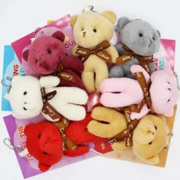 NBDIB 14Pcs Plush Bears with 14 Valentines Day Gift Cards for Kids, Mini Stuffed Animals Bulk Toys for Party Favor, Plush Bear Keychains for Kids Valentines Day Exchange Gift Classroom Prizes