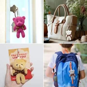 NBDIB 14Pcs Plush Bears with 14 Valentines Day Gift Cards for Kids, Mini Stuffed Animals Bulk Toys for Party Favor, Plush Bear Keychains for Kids Valentines Day Exchange Gift Classroom Prizes