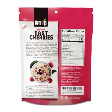Berrilys Dried Tart Cherries - Unsweetened, No Sugar Added, Pitted, Unsulfured, No Preservatives, No...