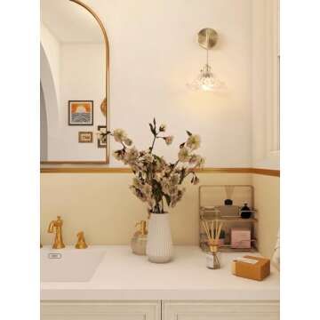 Shenmoyl Vintage 1-Light Wall Sconces Clear Lotus Leaf Shade Pattern Glass Adjustable Chain Retro Gold Wall Mounted Light, Wall Lamp Fixtures Decor for Bedside Bedroom Indoor Doorway