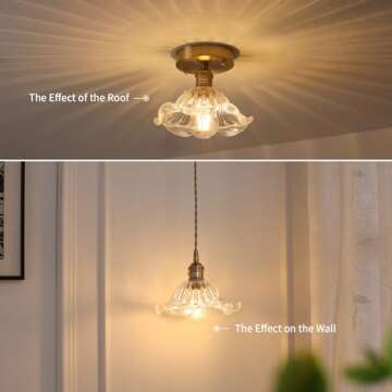 Shenmoyl Vintage 1-Light Wall Sconces Clear Lotus Leaf Shade Pattern Glass Adjustable Chain Retro Gold Wall Mounted Light, Wall Lamp Fixtures Decor for Bedside Bedroom Indoor Doorway