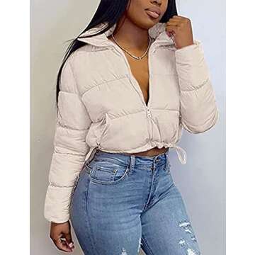 KANSOON Womens Puffer Jackets Winter Long Sleeve Full Zip Lightweight Crop Padding Down Coat Outerwe...