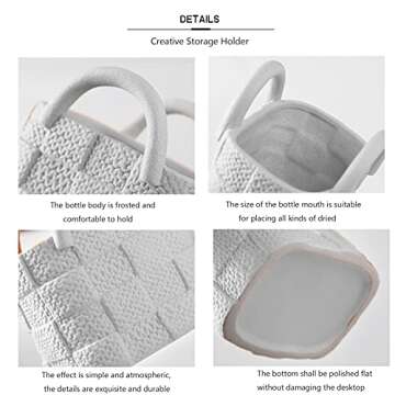 Ceramic Vase, Small Modern Flower Vase for Home Decor, Handbag Collection Creative Ceramic Floral Vase for Centerpieces, Flower Arrangement Decoration Shooting Props (White)