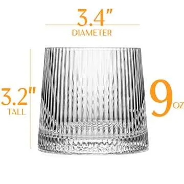 GLASSIQUE CADEAU Vintage Art Deco Speakeasy Lowball Glasses | Set of 4 | 9 oz Crystal Tumblers for D...