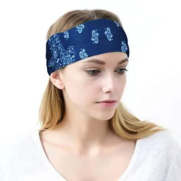 FAYBOX 6pcs Magic Wide Wicking Headbands Outdoor Headwear Bandana Sports Scarf Tube UV Face Mask for Workout Yoga Running Hiking Riding Motorcycling