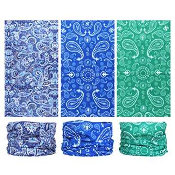 FAYBOX 6pcs Magic Wide Wicking Headbands Outdoor Headwear Bandana Sports Scarf Tube UV Face Mask for Workout Yoga Running Hiking Riding Motorcycling