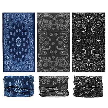 FAYBOX 6pcs Magic Wide Wicking Headbands Outdoor Headwear Bandana Sports Scarf Tube UV Face Mask for Workout Yoga Running Hiking Riding Motorcycling