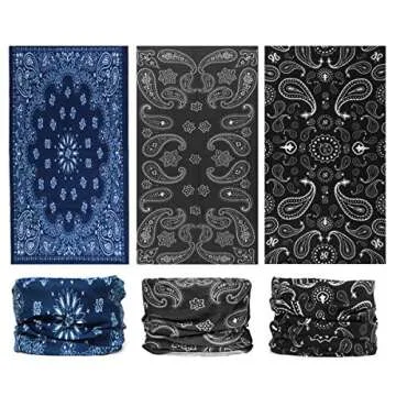 FAYBOX 6pcs Magic Wide Wicking Headbands Outdoor Headwear Bandana Sports Scarf Tube UV Face Mask for Workout Yoga Running Hiking Riding Motorcycling