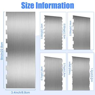 Geiserailie 4 Pieces Cake Scraper Smoother 9 Inch Stainless Steel Metal Cake Comb Icing Edge Decorat...