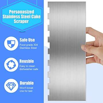 Geiserailie 4 Pieces Cake Scraper Smoother 9 Inch Stainless Steel Metal Cake Comb Icing Edge Decorating Tools Large Double Sided Wave Stripe for Pastry Cutter Cream Mousse Butter Decoration, 4 Styles