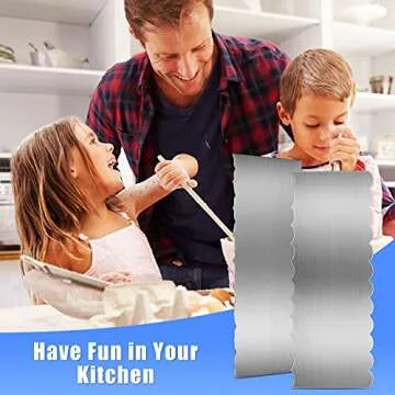 Geiserailie 4 Pieces Cake Scraper Smoother 9 Inch Stainless Steel Metal Cake Comb Icing Edge Decorating Tools Large Double Sided Wave Stripe for Pastry Cutter Cream Mousse Butter Decoration, 4 Styles