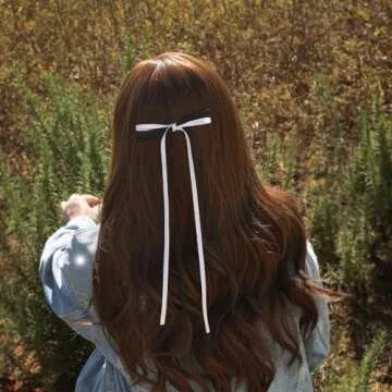 LFOUVRE Pink Ribbon Bow Clips for Girls and Women