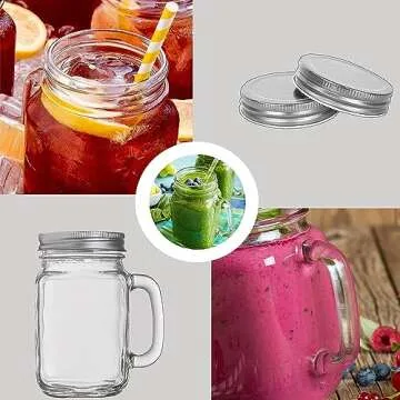 TANGLONG Mason Jar Cups, Mason Jars With Handle And Lids, Drinking Glasses Cups, Glass Mugs with Handles 16 oz –12 Pack
