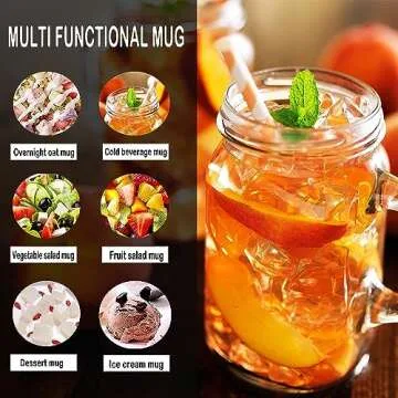 TANGLONG Mason Jar Cups, Mason Jars With Handle And Lids, Drinking Glasses Cups, Glass Mugs with Handles 16 oz –12 Pack