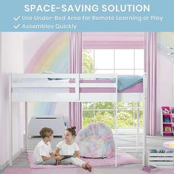Delta Children Twin Loft Bed with Guardrail and Ladder (Coordinates with Disney Princess & JoJo Siwa Tents Sold Separately), White