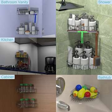 Jovware Shower Shelf for inside Shower, Shower Shelf Corner, Shower Corner Caddy, Adhesive Shower Caddy, Shower Wall Caddy, Stainless Steel Shower Caddy Suction No Drill 2 Pack Silver