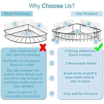 Jovware Shower Shelf for inside Shower, Shower Shelf Corner, Shower Corner Caddy, Adhesive Shower Caddy, Shower Wall Caddy, Stainless Steel Shower Caddy Suction No Drill 2 Pack Silver